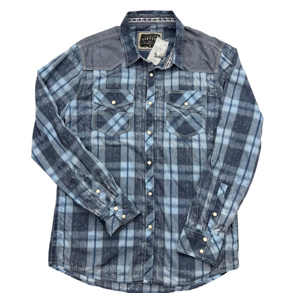 BKE Vintage Other - NEW BKE Vintage Mens Blue Plaid Snap Button Western Shirt Standard Fit M NWT